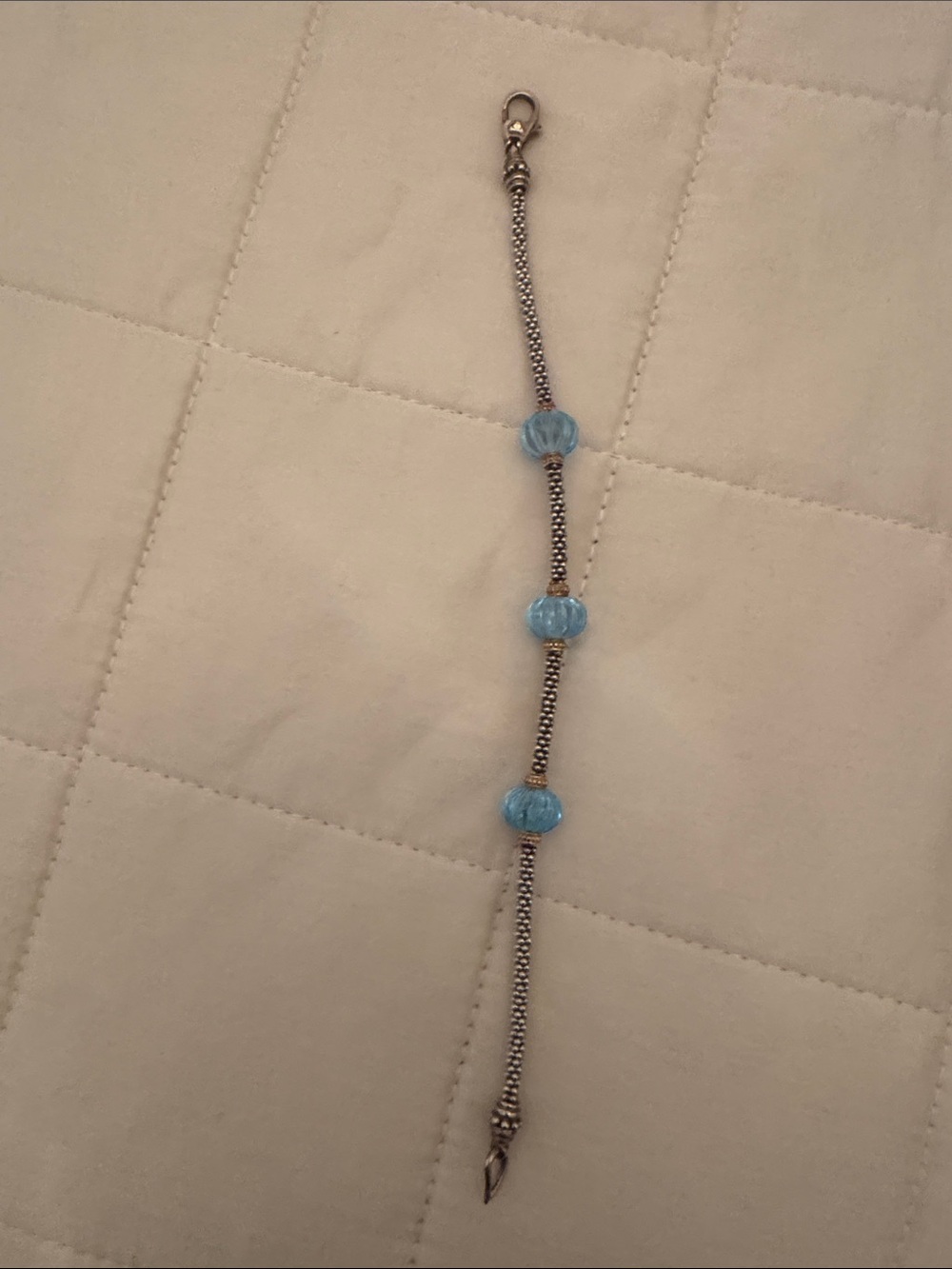 LAGOS Silver Chain Bracelet with Three Light Blue Glass Beads